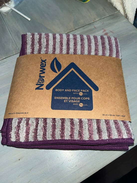 Norwex Other - Norwex Purple and White Striped Body & Face Cloth Set